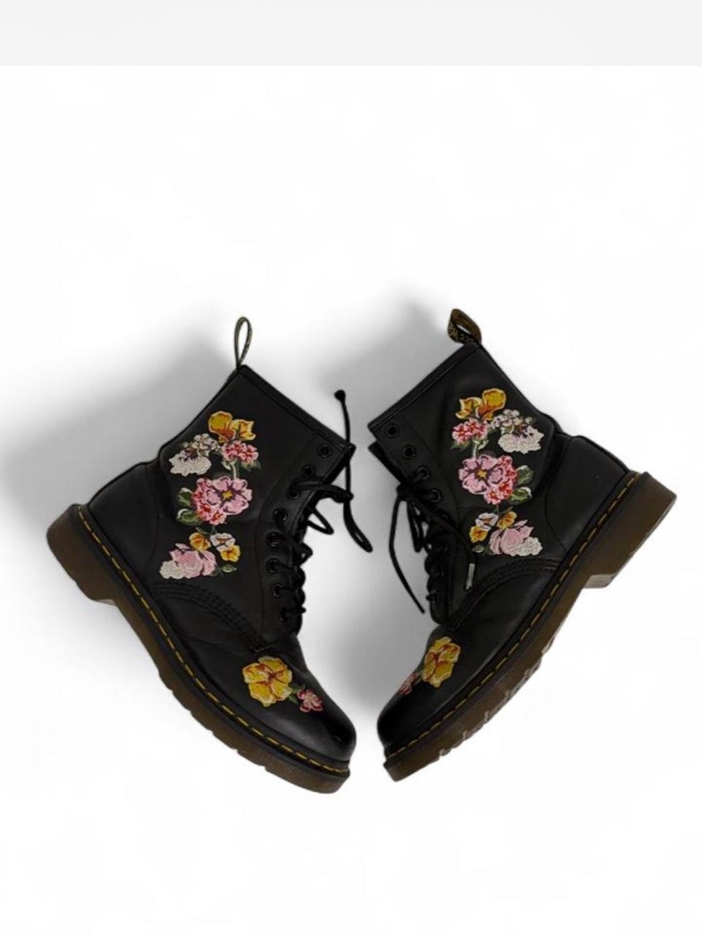 Dr. Martens Black Floral Embroidered Combat Boots